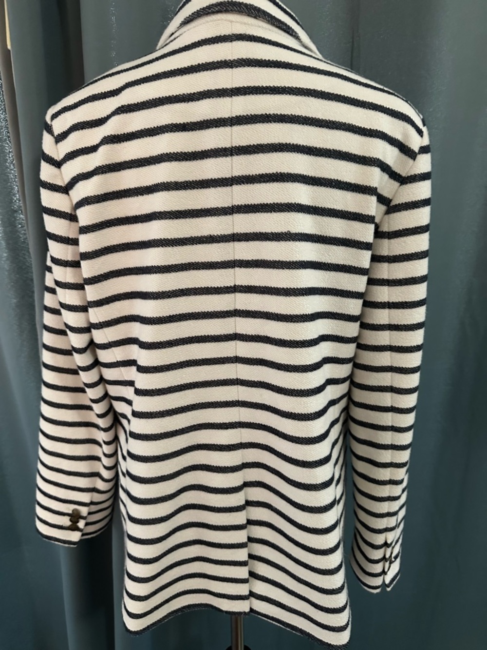 LOFT Striped Blazer Women Size 12 Navy White Knit Jacket Nautical Career Casual - Picture 6 of 8